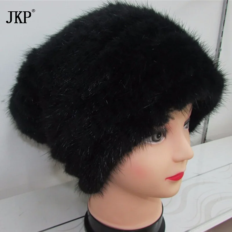 JKP шапки из натурального меха норки, модные женские вязаные шапки из меха норки, Зимние головные уборы