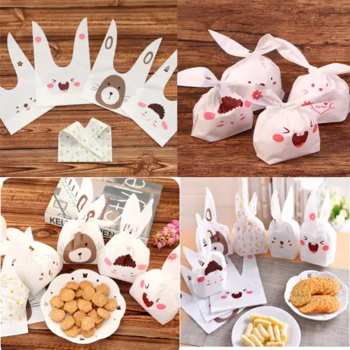 50 шт. милые пластиковые подарочные пакеты с кроличьими ушками закуски сумки для