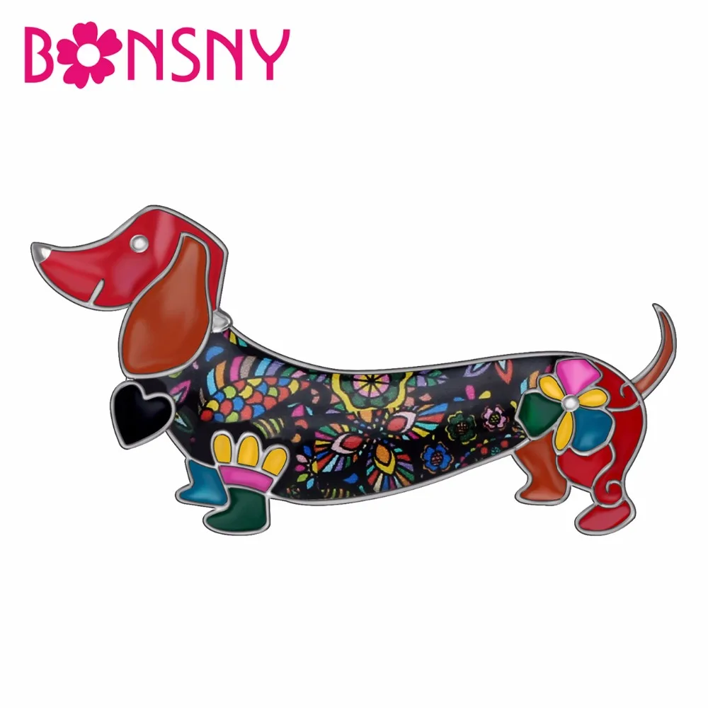 Bonsny сплав Эмаль Улыбка такса собака Броши Одежда искусственное животное