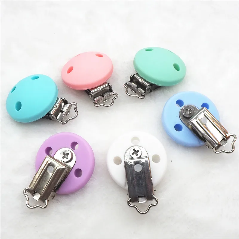 Chenkai 10pcs BPA Free Silicone Round Clips DIY Baby Teether Pacifier Dummy Montessori Sensory Jewelry Holder Chain Toy Clips