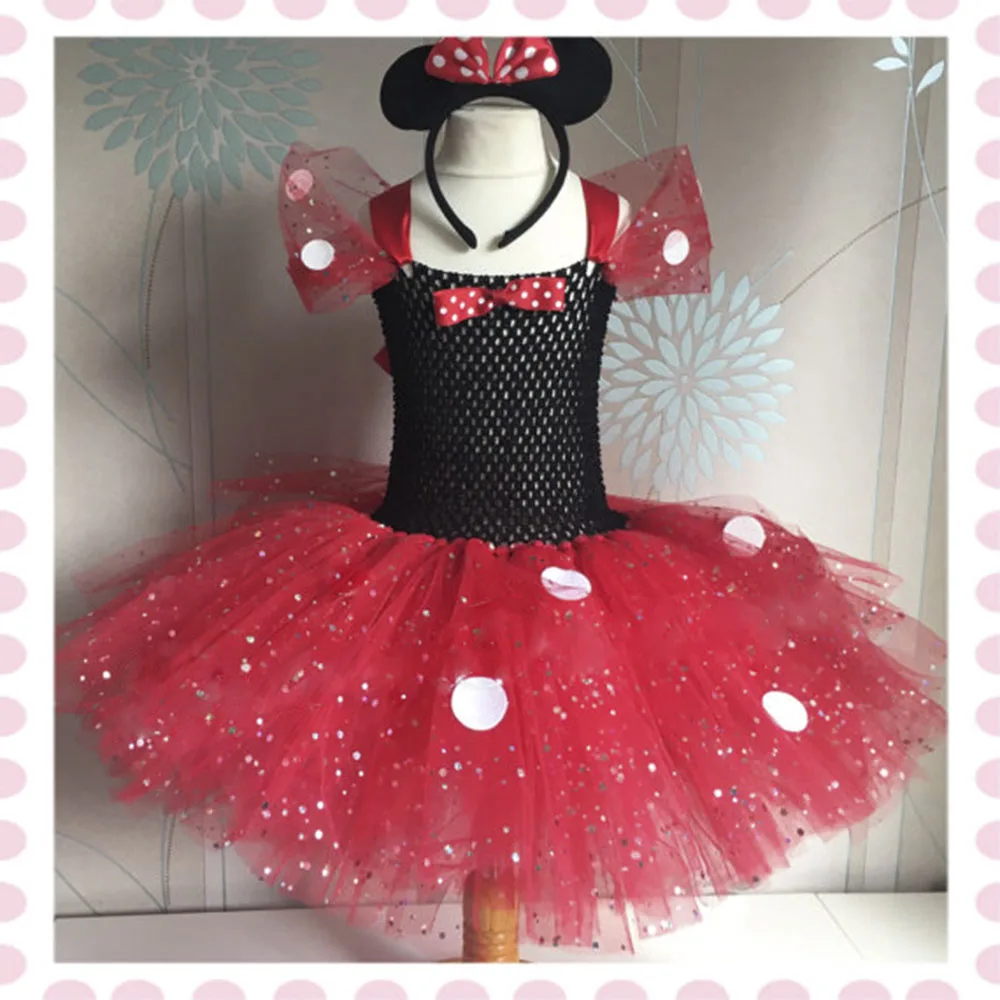 Sparkle Tulle Красное блестящее платье-пачка с Минни для девочек на день рождения детские рождественские платья-пачки в белый горошек детская одежда с повязкой на голову - Цвет: Sparkle Tulle
