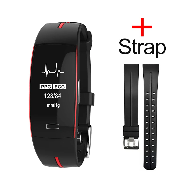 Black Red strap P3 ЭКГ PPG Смарт часы браслет крови Давление сердечного ритма Фитнес трекер монитор Спорт Шагомер IP67 Водонепроницаемый браслет - Цвет: Black Red strap