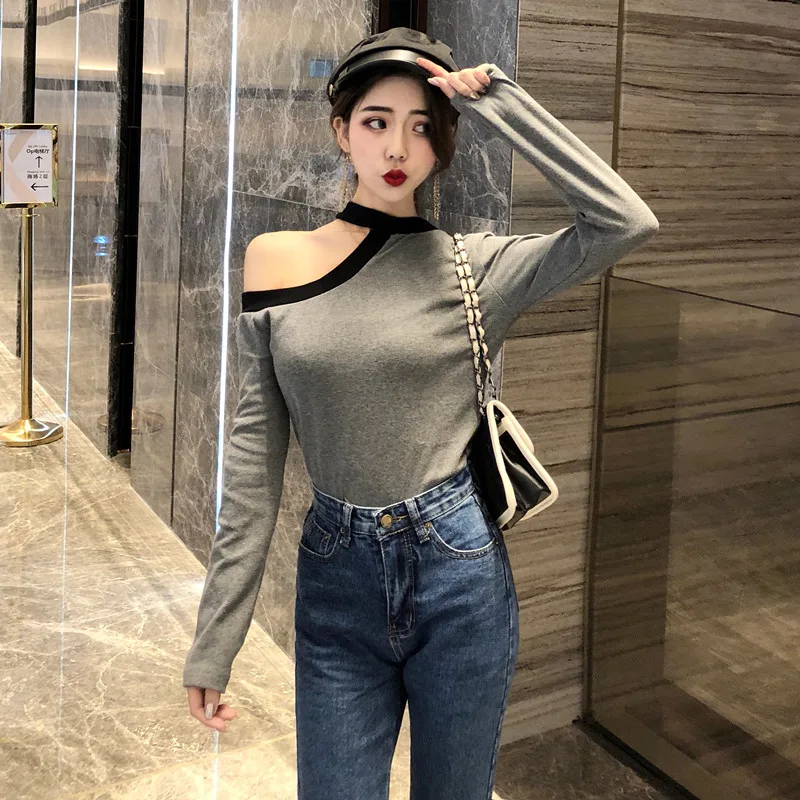 halter T shirts summer women fashion spring fall casual brand tshirt off shoulder tops hollow out tees camisetas femininas new |