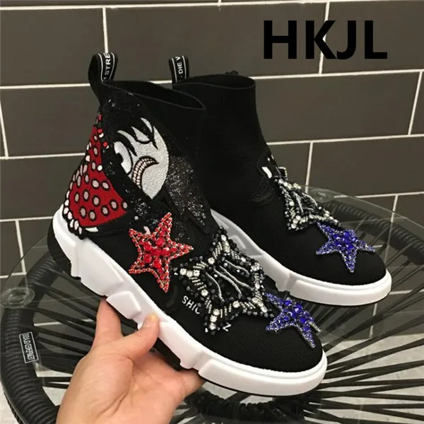 HKJL/спортивные эластичные ботильоны; Новинка года; сезон весна; Повседневные вязаные носки; обувь с высоким берцем; модная женская обувь