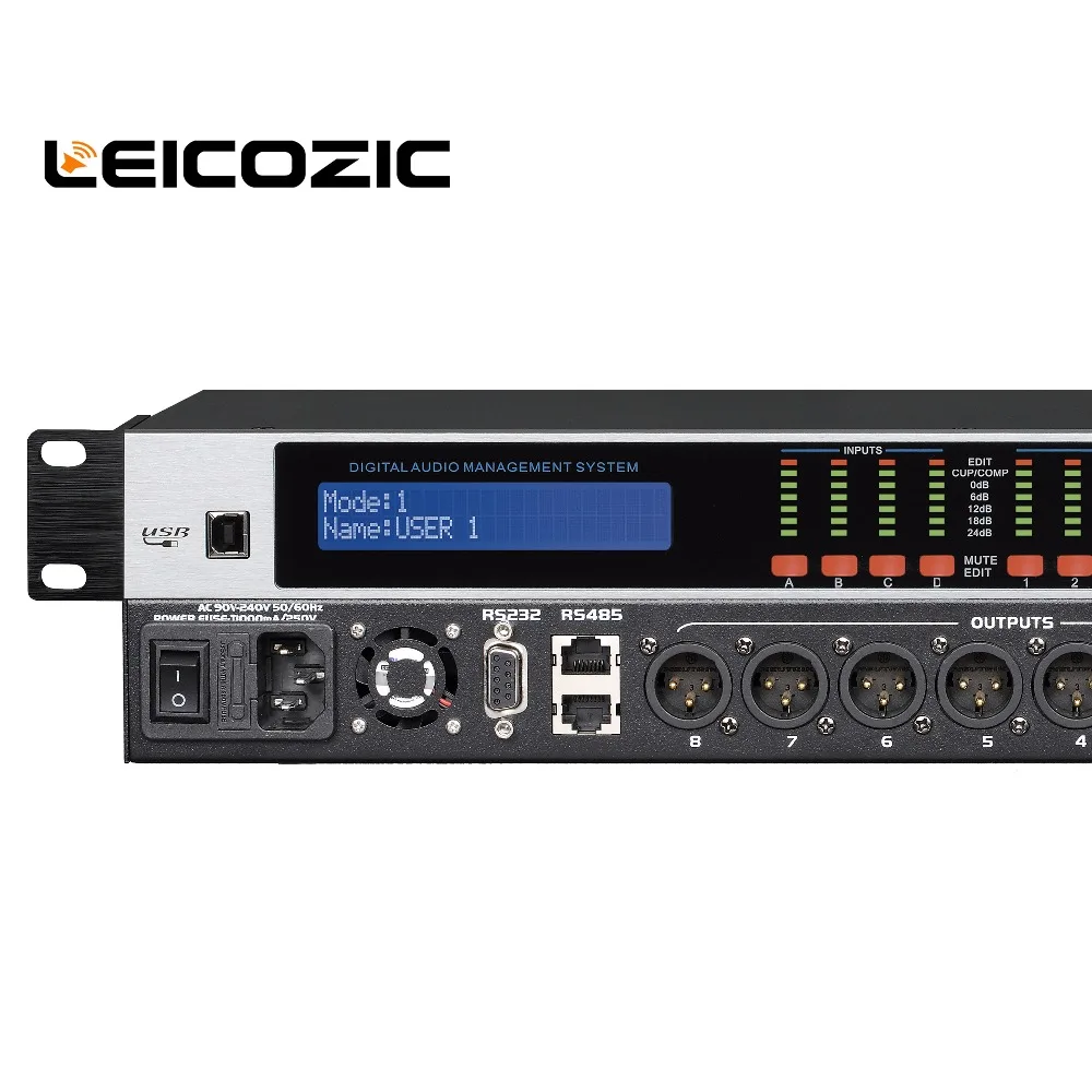 Leicozic DANT4.8 dsp аудио процессор 4in8out громкоговоритель управление processador de аудио цифровые процессоры RS232, RS485 AC220V