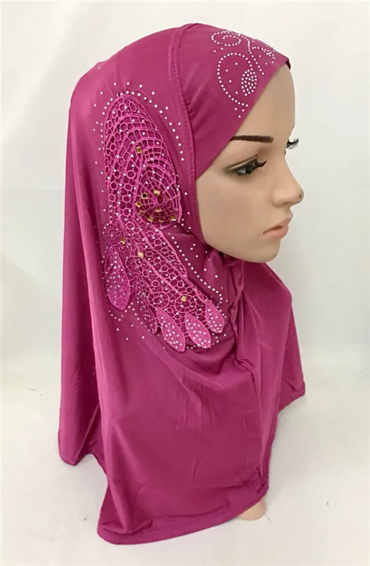 03 rose red Исламские мусульманские женские Стразы ледяной шелк хиджаб мусульманские шарфы арабские шали обертывание головной убор женские арабские Рамадан шапочки под хиджаб - Цвет: 03 rose red
