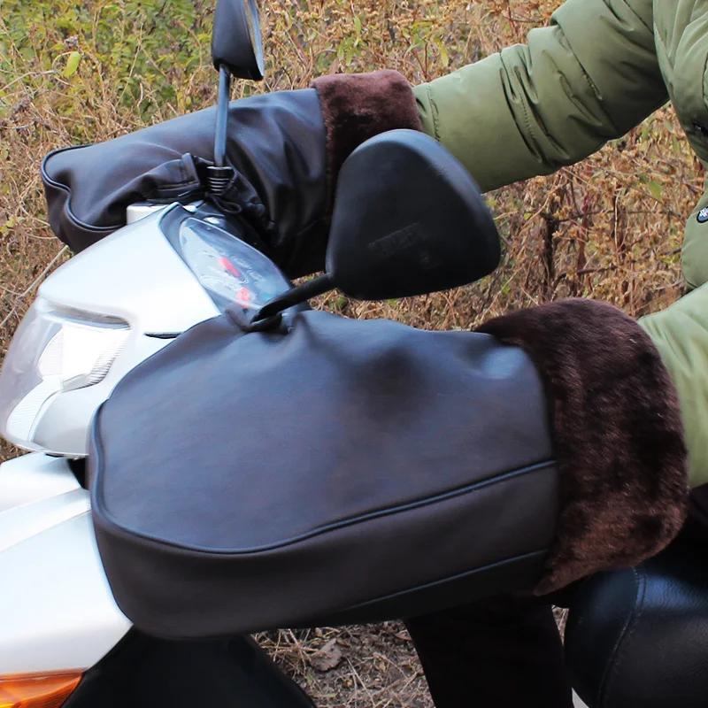 Зимние теплые мотоциклетные перчатки на руль со светоотражающей полосой