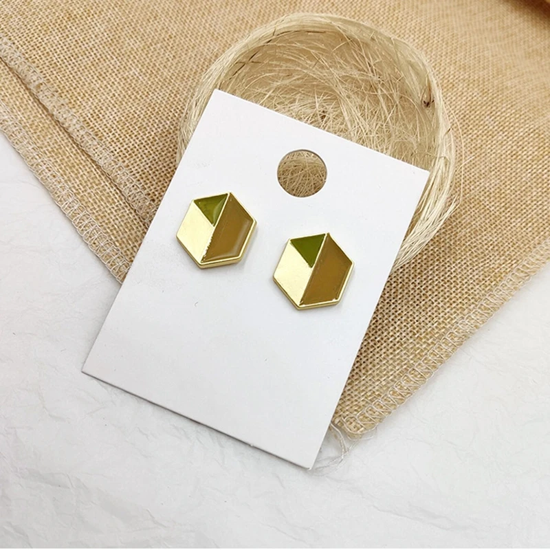 Korean Geometric Hexagon Stud Earrings For Women Jewelry Green Blue Enamel Metal Pendientes Party Gift | Украшения и аксессуары