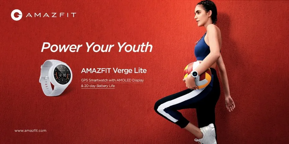 Умные часы AMAZFIT Verge Lite, 20 дней работы от батареи, 1,3 дюймов, AMOLED экран, встроенный gps монитор сердечного ритма