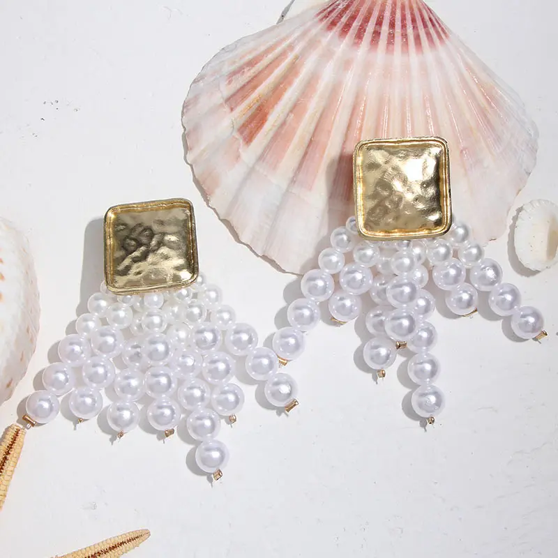 JUST FEEL Simulated Pearl Tassel Earrings Women Round Circle Gold Color Drop Dangle Wedding Bridal Party Indian Jewelry | Украшения и