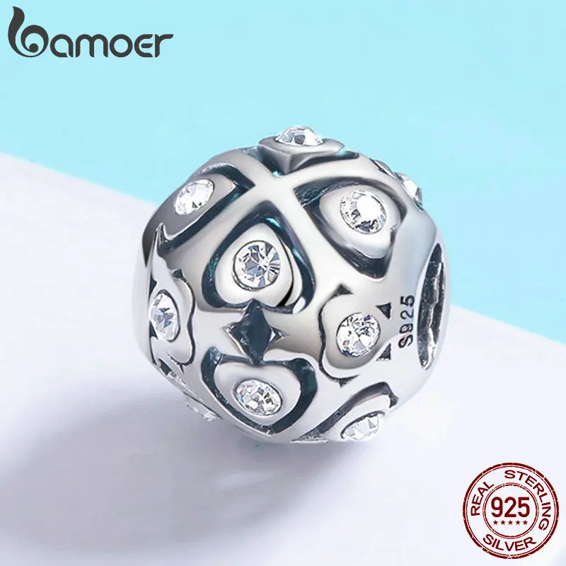 BAMOER настоящий 925 пробы Серебряный светящийся AAA кубический циркониевый бисер браслет подарок на день святого валентина S925 SCC536