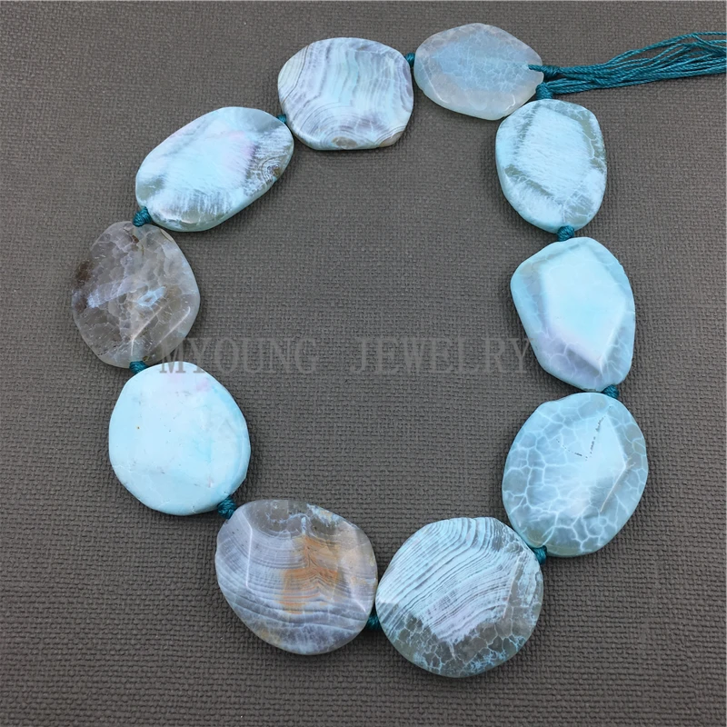 Oval Faceted Crackle Blue Dragon Vein Agates Slab Slice Drilled Stone Pendant Beads For DIY Jewelry MY1129 | Украшения и