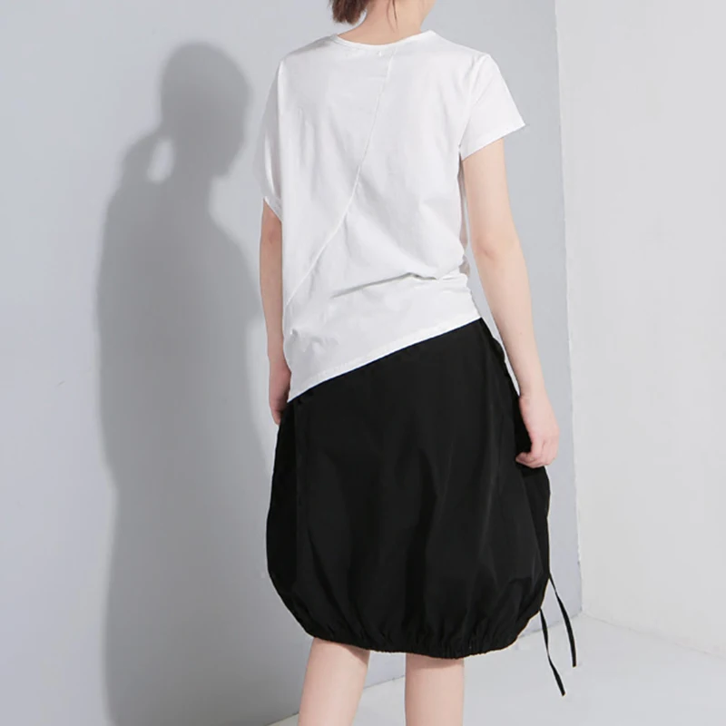 TWOTWINSTYLE Ruched футболка женские короткий рукав асимметричный белый основной