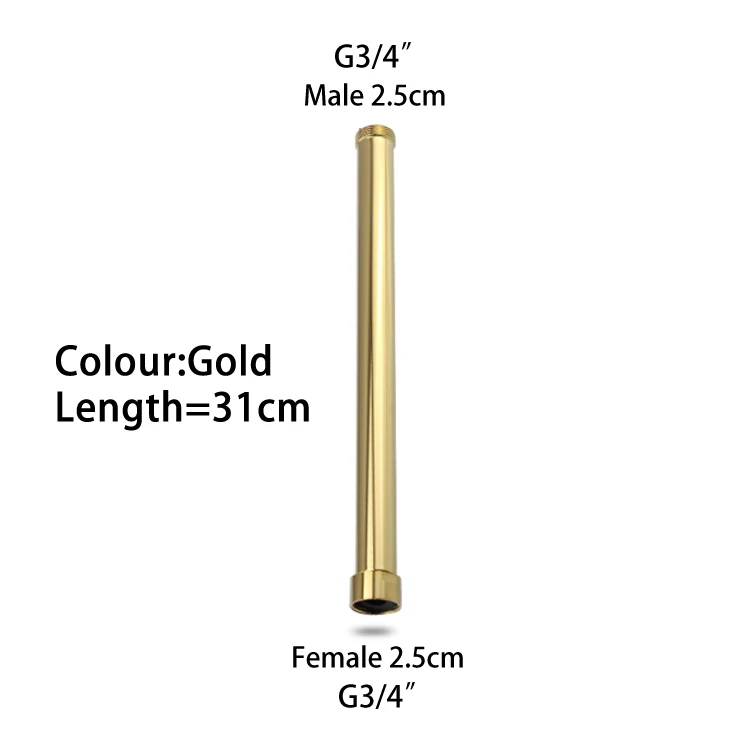 Gold 31cm length Черный латунный душевой удлинитель для смесителя трубы 20 см 30 см G3/" удлинительная трубка бар, золотой увеличивающий бар Удлиняющая труба аксессуары для ванной комнаты - Цвет: Gold 31cm length