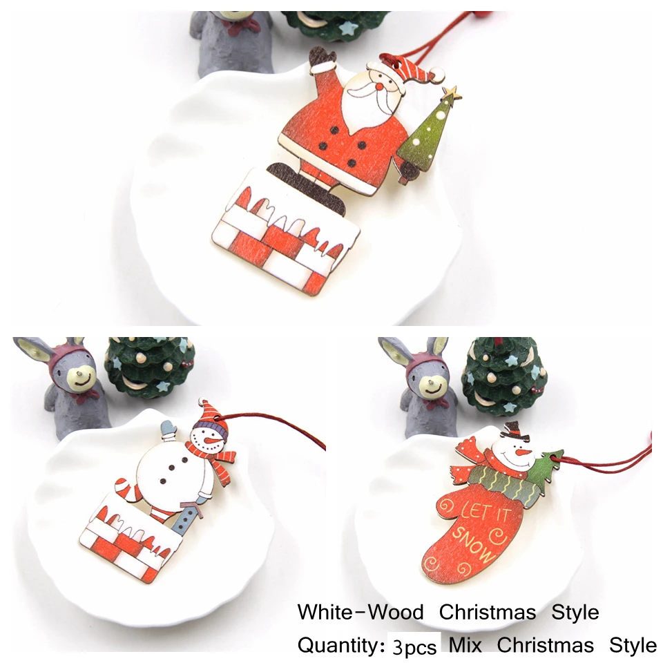 3PCS Mix-W-Christmas 3 шт напечатанные деревянные поделки Рождественские елки украшения Рождественские Деревянные Подвески украшения Рождественские украшения Для Вечеринки Висячие подарки - Цвет: 3PCS Mix-W-Christmas