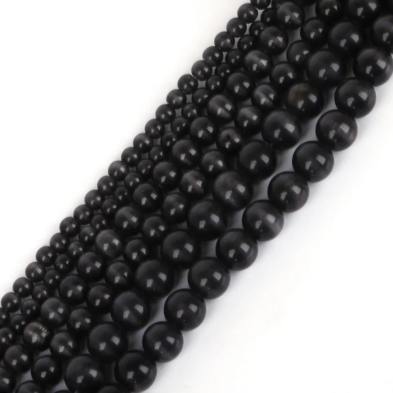 black 4, 6, 8 мм, 50-98 шт./лот, разноцветные стеклянные круглые опаловые бусины, натуральный кошачий глаз, свободные бусины для женщин, ювелирные изделия, браслет, ожерелье - Цвет: black