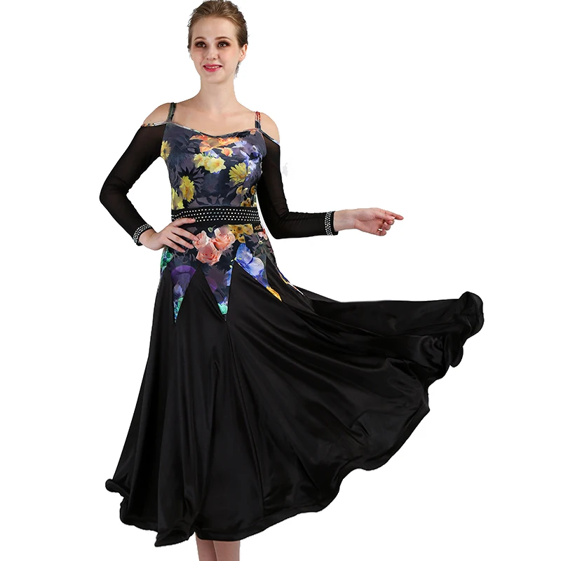 

New Ballroom Women Waltz Dress Show Shoulder Dress Flower Waltz Dress Tango Dance Wear Professional Ballroom Dance Dress VDB593