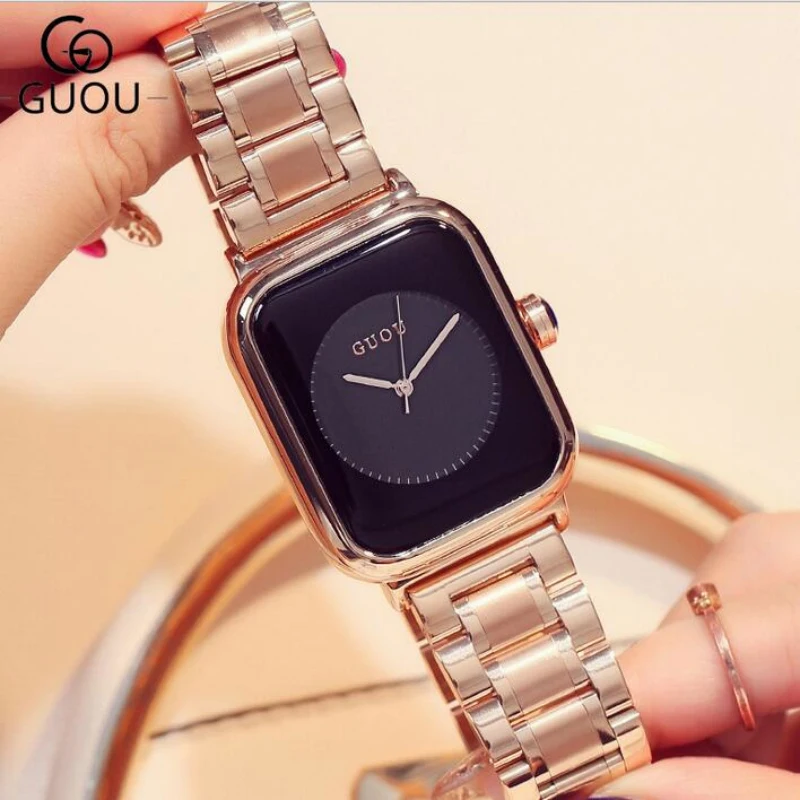 Часы наручные GUOU женские брендовые модные роскошные цвет розовое золото|reloj