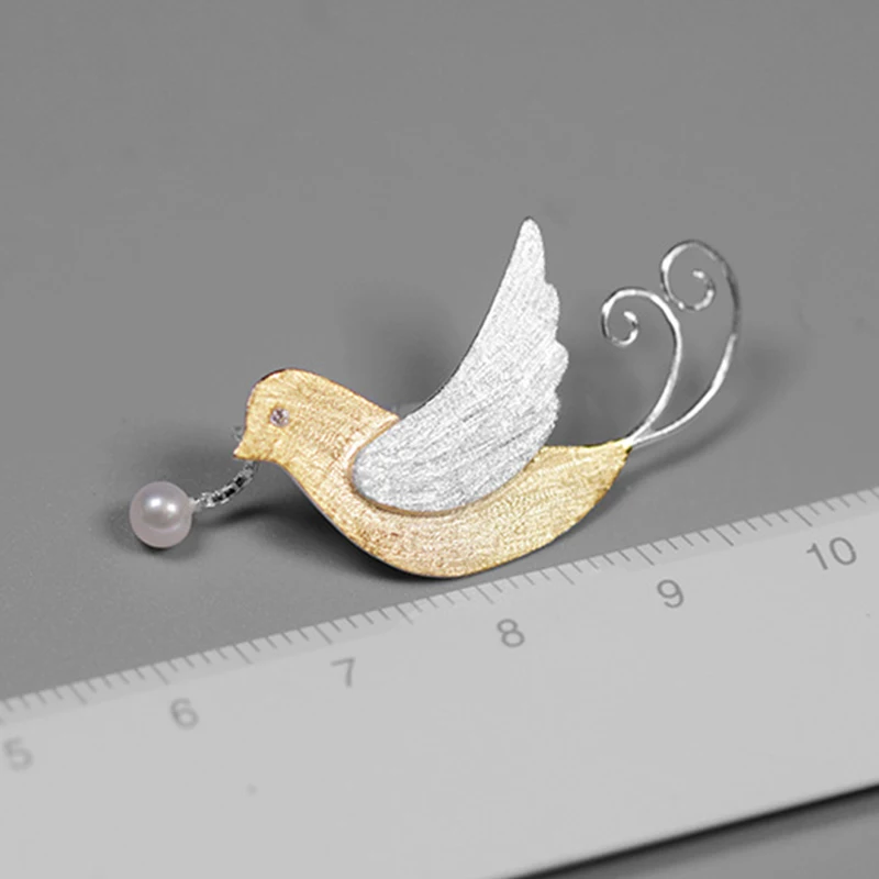 Lotus Fun реальные 925 пробы серебро ручной работы Fine Jewelry Творческий полет птиц с фруктами броши для Для женщин милый подарок
