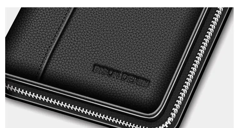 BISON DENIM мужской кошелек из натуральной кожи, Большой Вместительный держатель для карт из воловьей кожи, кошелек для денег для мужчин, качественный кошелек на молнии для монет N8226