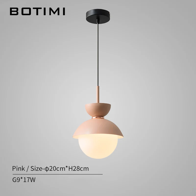 Pink BOTIMI Modern LED Pendant Lights With Glass Lampshade For Dining Room Colorful Restaurant Hanging Kitchen Lighting Fixtures - Цвет корпуса: Pink