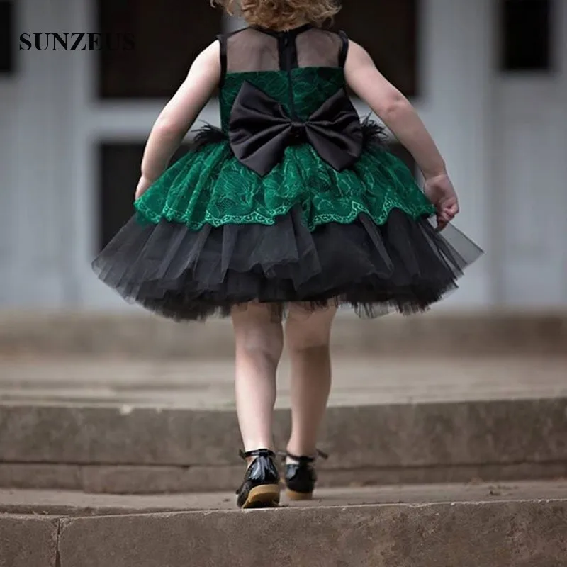 Зеленые кружевные платья с цветочным узором для девочек бальное платье до колена