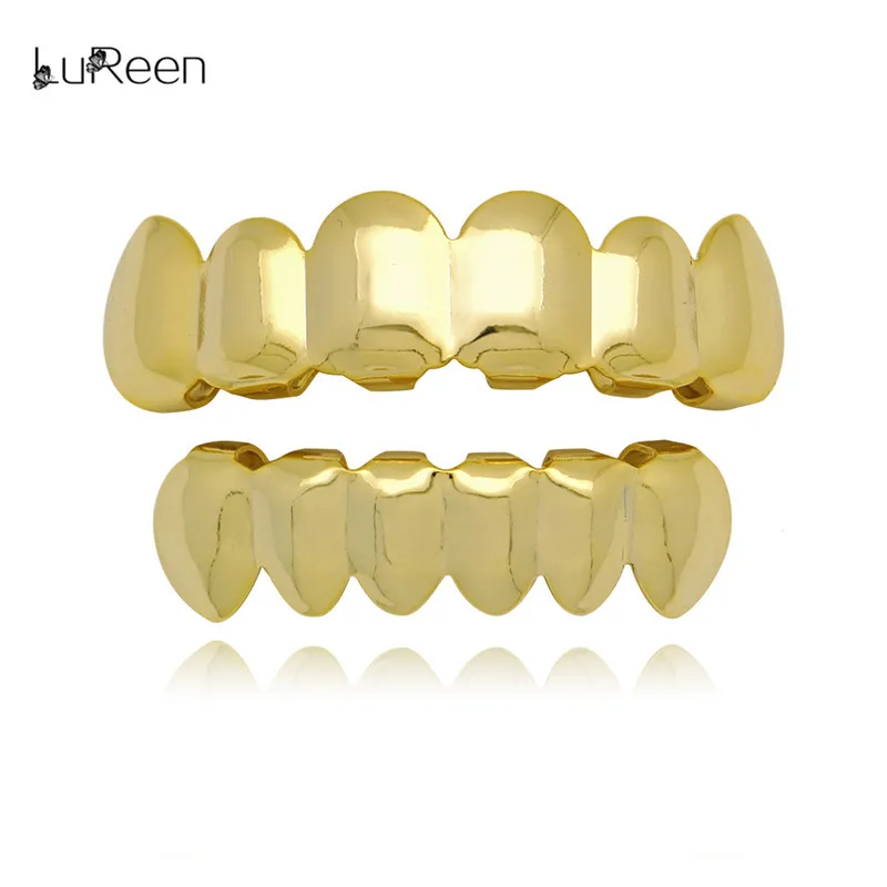 gold LuReen золотые зубы грили верхние и нижние грили зубные зубы Хэллоуин вампир зубы шапки Cosply Украшения для тела XHYT1014 - Окраска металла: gold