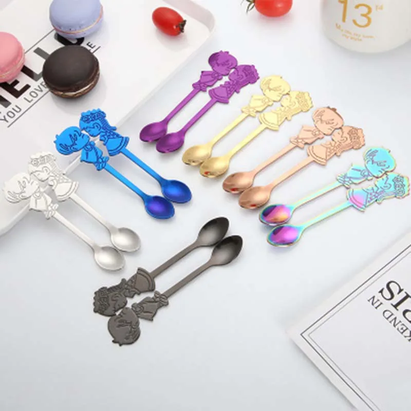 

2Pcs/Set Stainless Steel Couple Coffee Spoon Dessert Ice Cream Stirring Spoon Tea Spoon Tableware Kitchen Supplies Gift