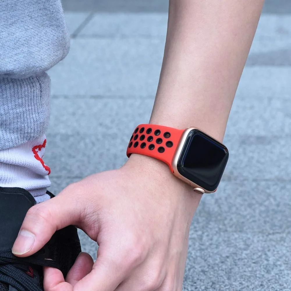 Спортивный ремешок для Apple Watch 42 мм 38 мм iWatch 44 мм 40 мм силиконовый браслет ремешок для Apple watch 5 4 3 2 1 42/44 мм