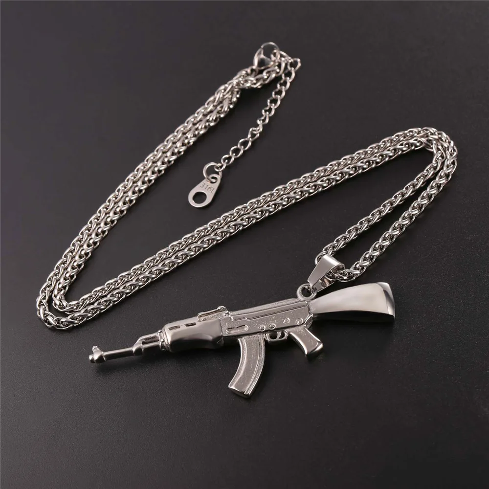 AK47 винтовка ожерелье для мужчин ювелирные изделия из нержавеющей стали