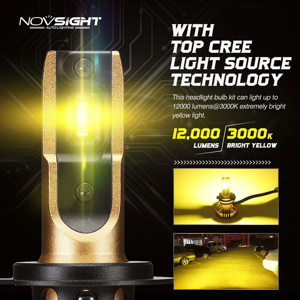 NOVSIGHT 3000K H4 светодиодный H7 H11 H8 HB4 H1 H3 HB3 H13 HB5 автомобильные лампы для фар машины 72W фары для 12000LM стайлинга автомобилей Светодиодный помощи при парковке