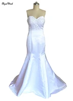 white mermaid beaded real photo prom dress sweetheart satin sleeveless sweep train eveing formal prom dresses