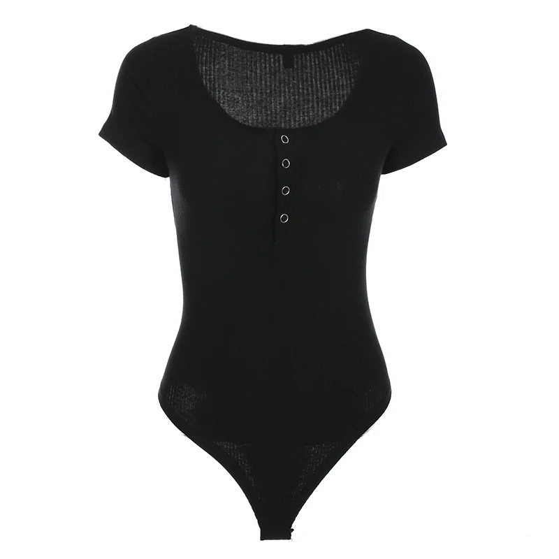 Black SUCHCUTE черный женский боди летний короткий рукав боди Feminino кнопки бодикон боди основной короткий комбинезон Комбинезоны - Цвет: Black