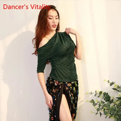 green top Платье для танца живота, вид тренировочной одежды для начинающих, сексуальная юбка с блестками и топ, осень и зима - Цвет: green top
