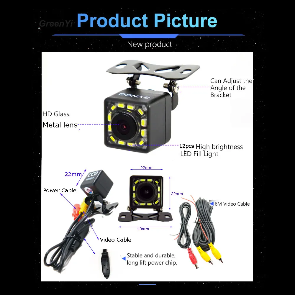 

2019 New Dynamic Trajectory Universal 12 Lights CCD HD color Waterproof car Rear View Camera backup Night Vision Parking Camera