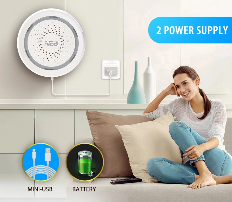 Совместим с Alexa Echo Google Home Wi-Fi сиреной датчиком сигнализации и уведомлениями от