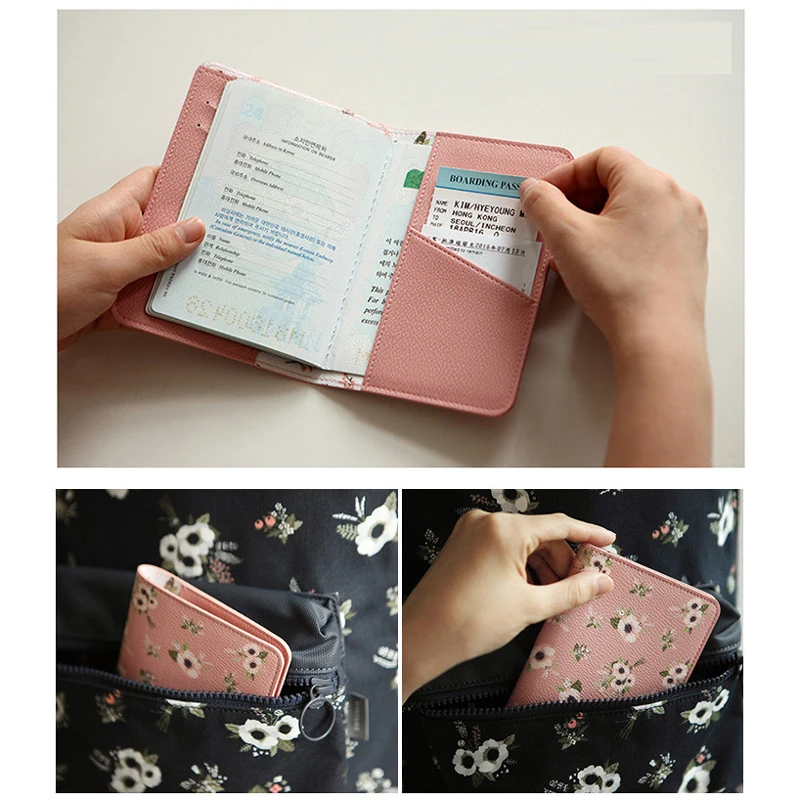 

BONAMIE Cartoon Flamingo Passport Holders Cover Travel PU Leather ID Bank Card Bag Women Passport Package Airplane Ticket Folder