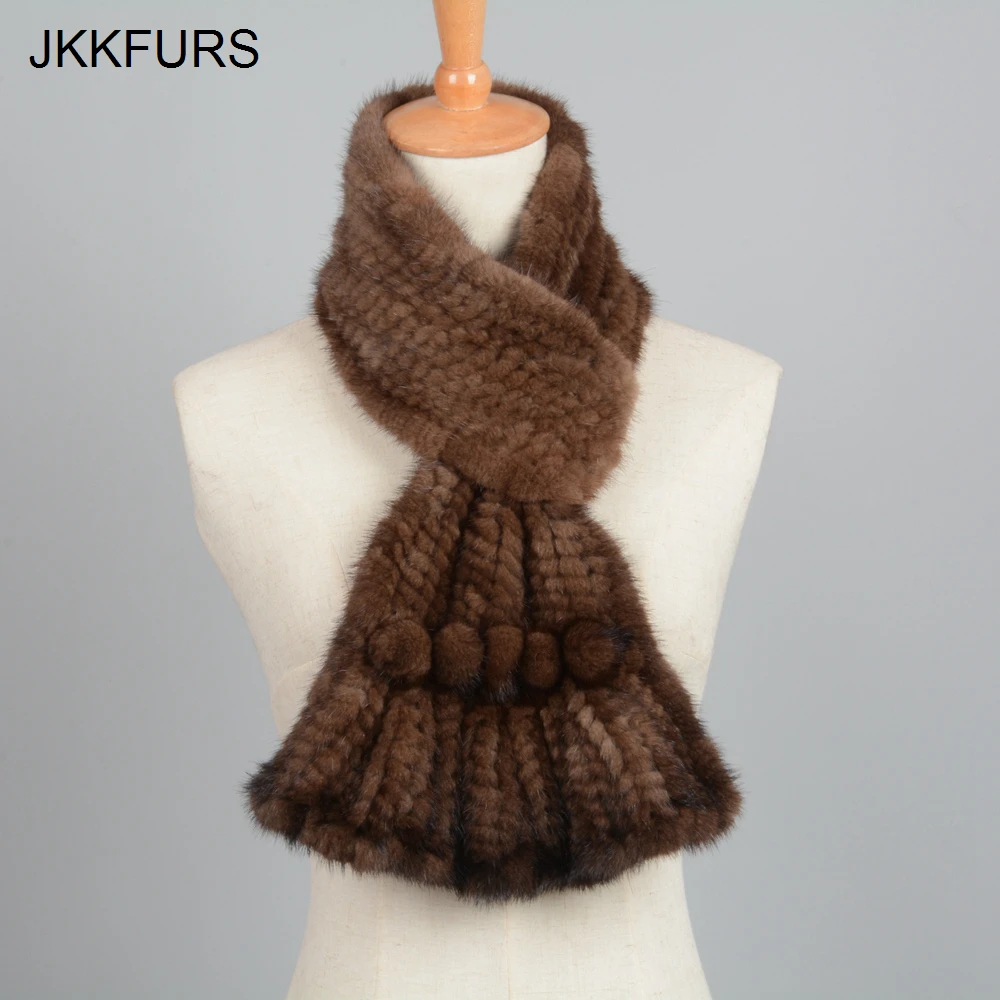 JKKFURS 2019 новый шарф из натурального меха норки Женская Модная вязаная меховая шаль