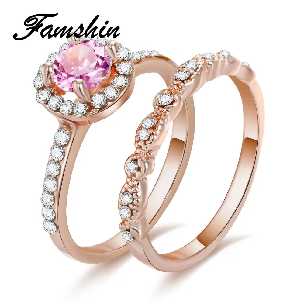 FAMSHIN 2 шт./лот модное очаровательное кольцо с кристаллами из розового золота