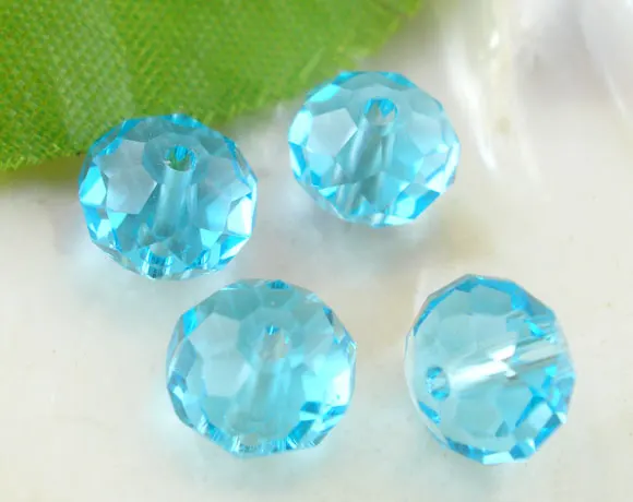 Стеклянные бусины DoreenBeads Плоские Круглые озерно голубые граненые прозрачные
