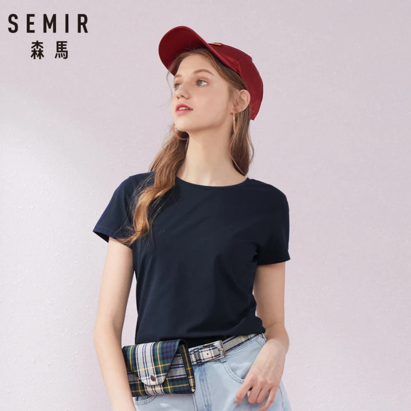 SEMIR футболка с коротким рукавом для женщин 2019 лето новый простой однотонный