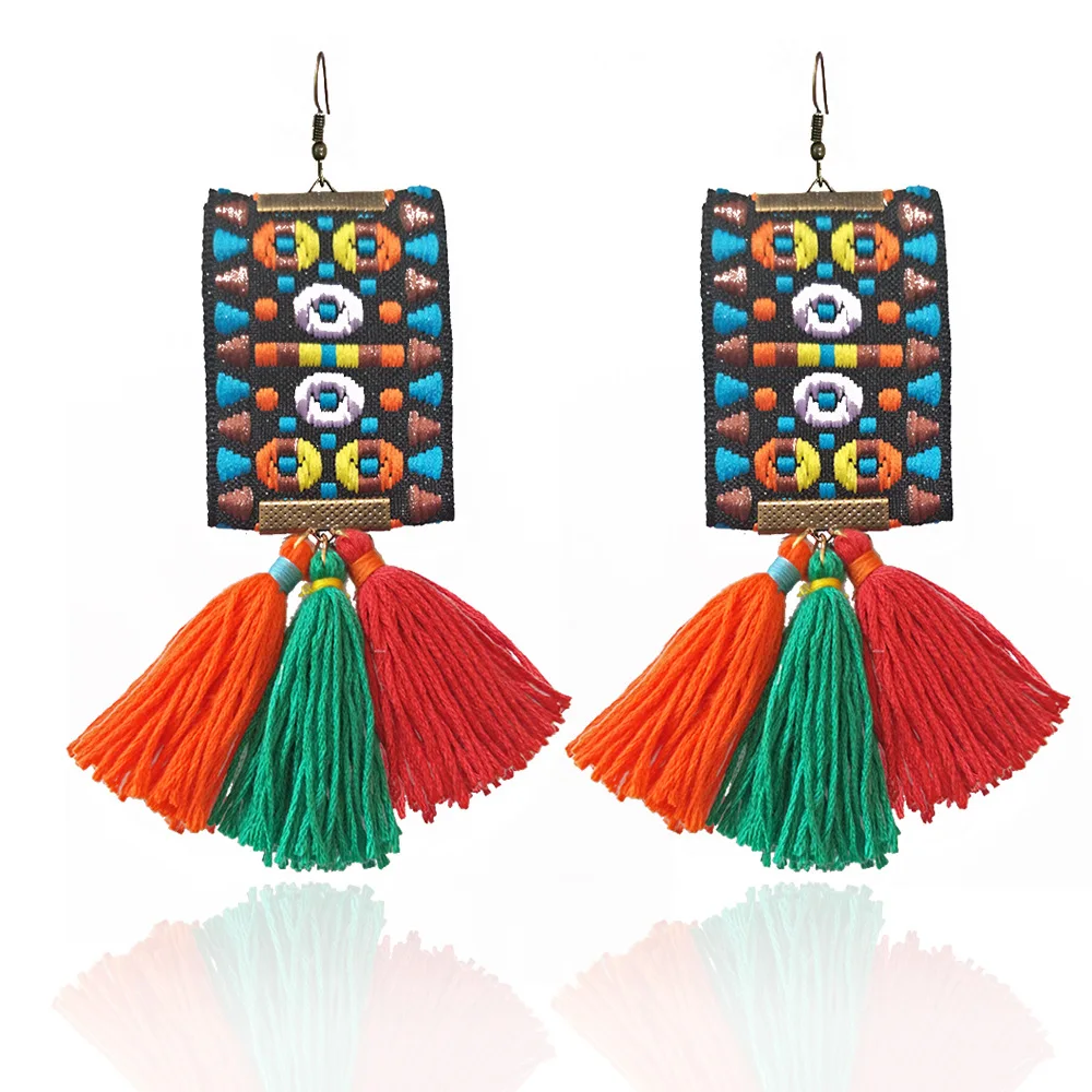 2017 модные новые национальные висячие серьги с кисточками и поясом из хлопка хит