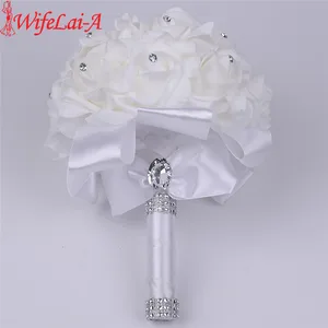 WifeLai-A, 16 цветов, 1 шт., горячая Распродажа, цветы из пены для невесты, розы, лента, поддельный свадебный букет
