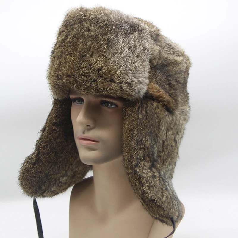 JKP NEW Autumn and Winter men's 100% genuine leather real rabbit fur winter hat ski hat