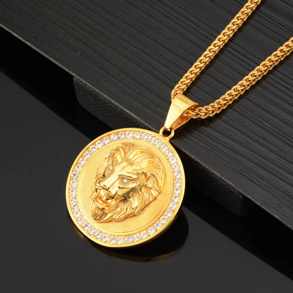 2019 Новый Goofan Hophop лев голова диск Кулон ожерелье из нержавеющей стали модные
