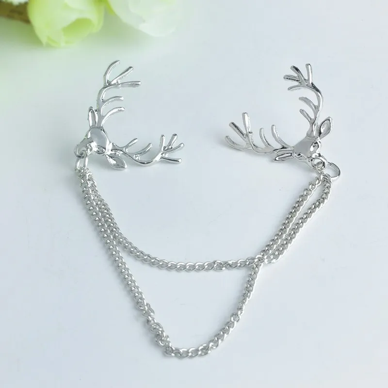 

Gold silver color Christmas deer Badges Brooches Santa Elk Deer collar pins chain Brooches Fashion festival Jewelry gifts