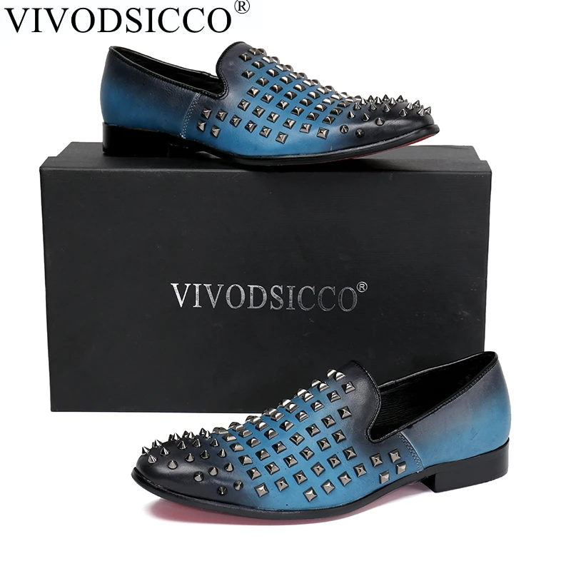 VIVODSICCO/модные мужские туфли из натуральной кожи; Zapatillas Superstar; повседневные мужские лоферы на плоской подошве с заклепками; свадебные туфли