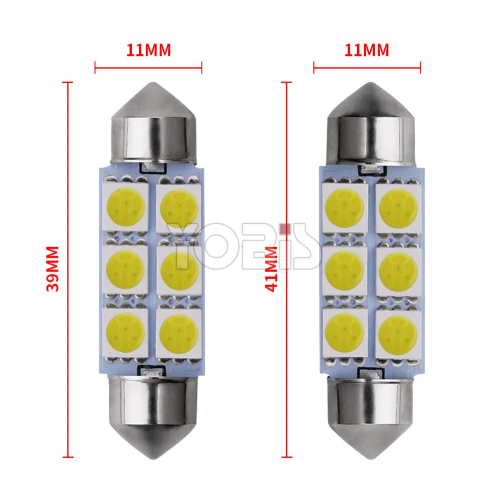 10 шт. гирлянда 5050 6SMD 31/36/39 мм/41 мм автомобиля светодиодный светильник 24V12V белого