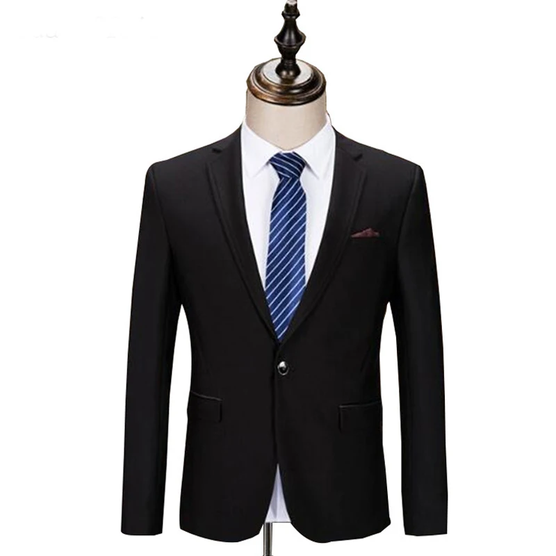Черный Бизнес Slim Fit Мужские костюмы с зубчатым лацканом формальный стиль
