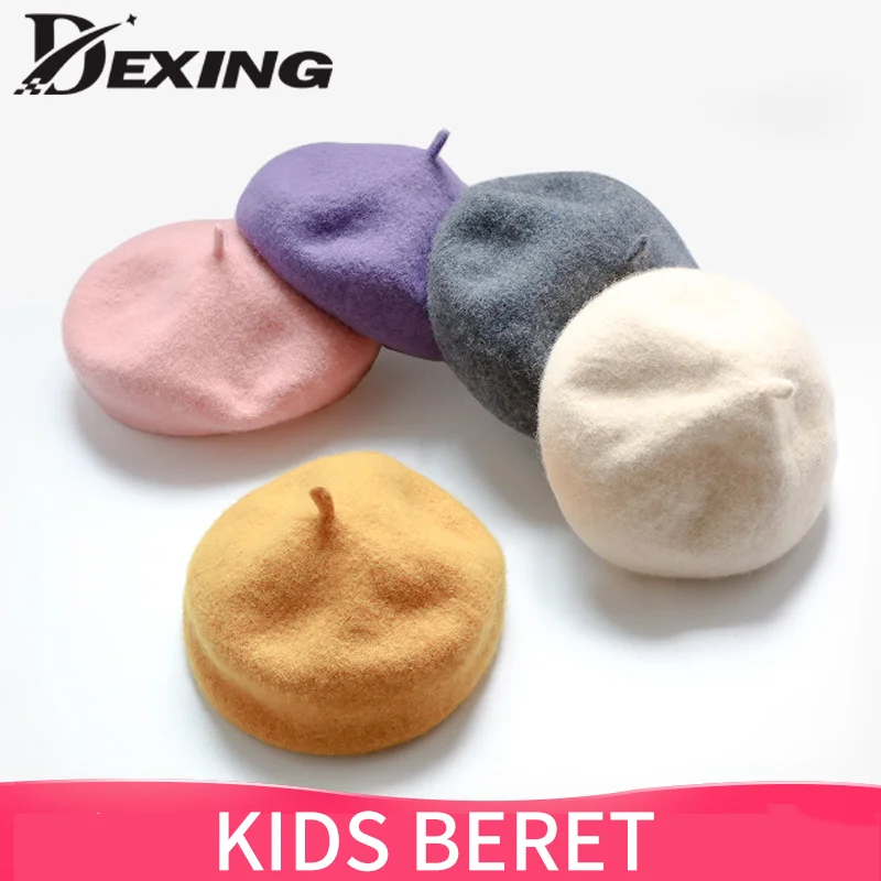 Детский берет Зимний милый черный красный шерстяной шапка Кепка береты для